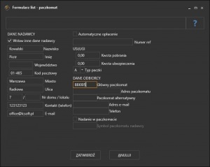 InPost paczkomaty 24/7 - okno edycji listu