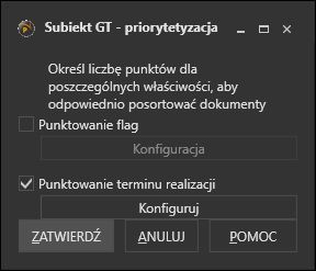 Subiekt GT Magazyn - okno określania priorytetów wydawania dokumentów do kompletacji na magazynie