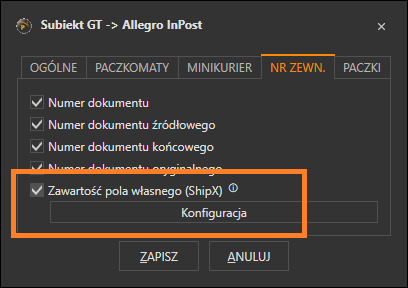 Subiekt GT - Allegro InPOst - pole do ref