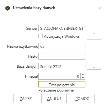 ProstaPaczka2 okno konfiguracji połączenia z bazą Subiekta GT w programie do automatycznego generowania listów przewozowych