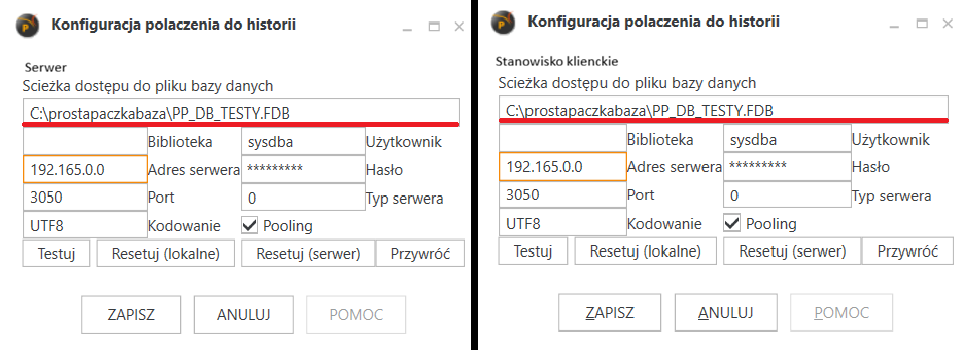 Widok konfiguracji połączenia.