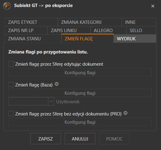 Widok konfiguracji flagi po eksporcie.