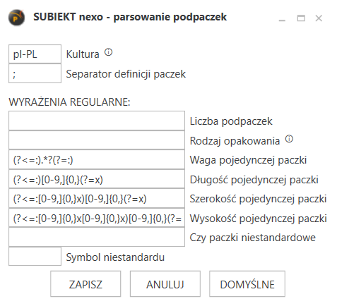 Okno parsowania podpaczek. 