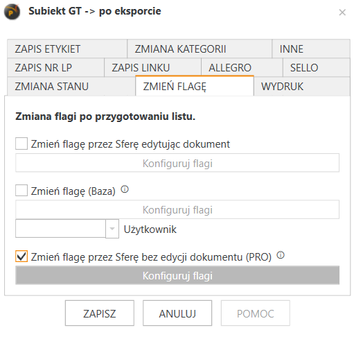 Widok z konfiguracji zmiany flagi bez edycji dokumentu. 