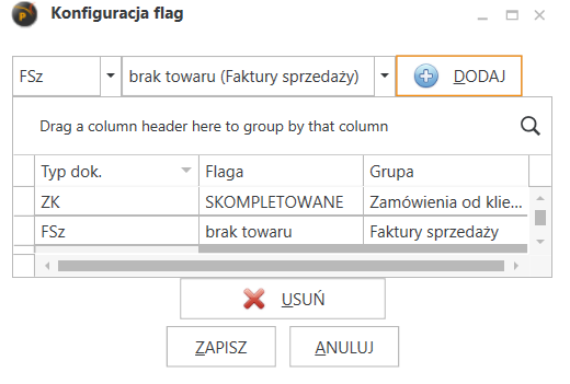 Widok konfiguracji flagi. 